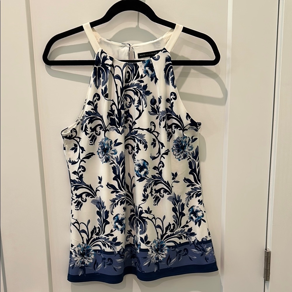 Floral Halter Neck Top - Blue and White